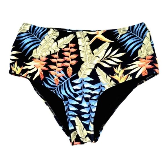 Curvy Womens Plus 1X Black Tropical Cheeky Bikini Bottom Trendy Summer Swimwear - Picture 1 of 7